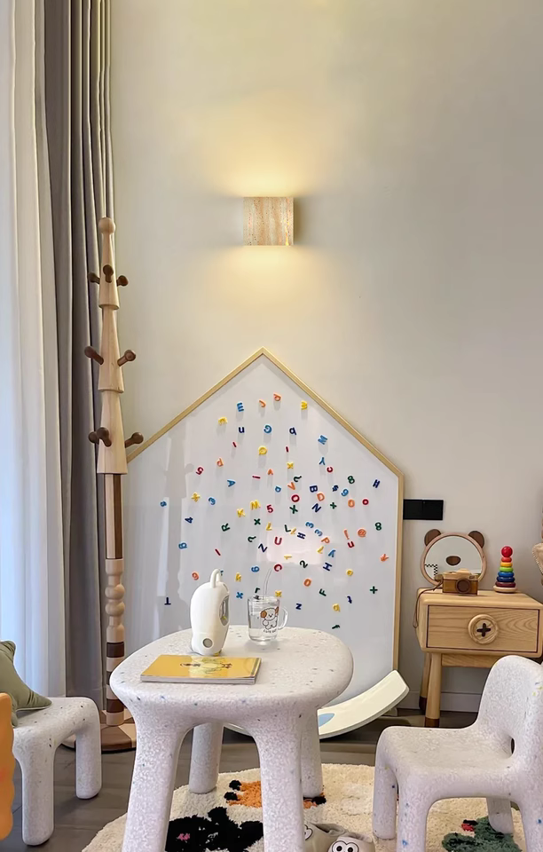 Renita 2pcs yellow travertine rubberwood wall lights bedside lights-A