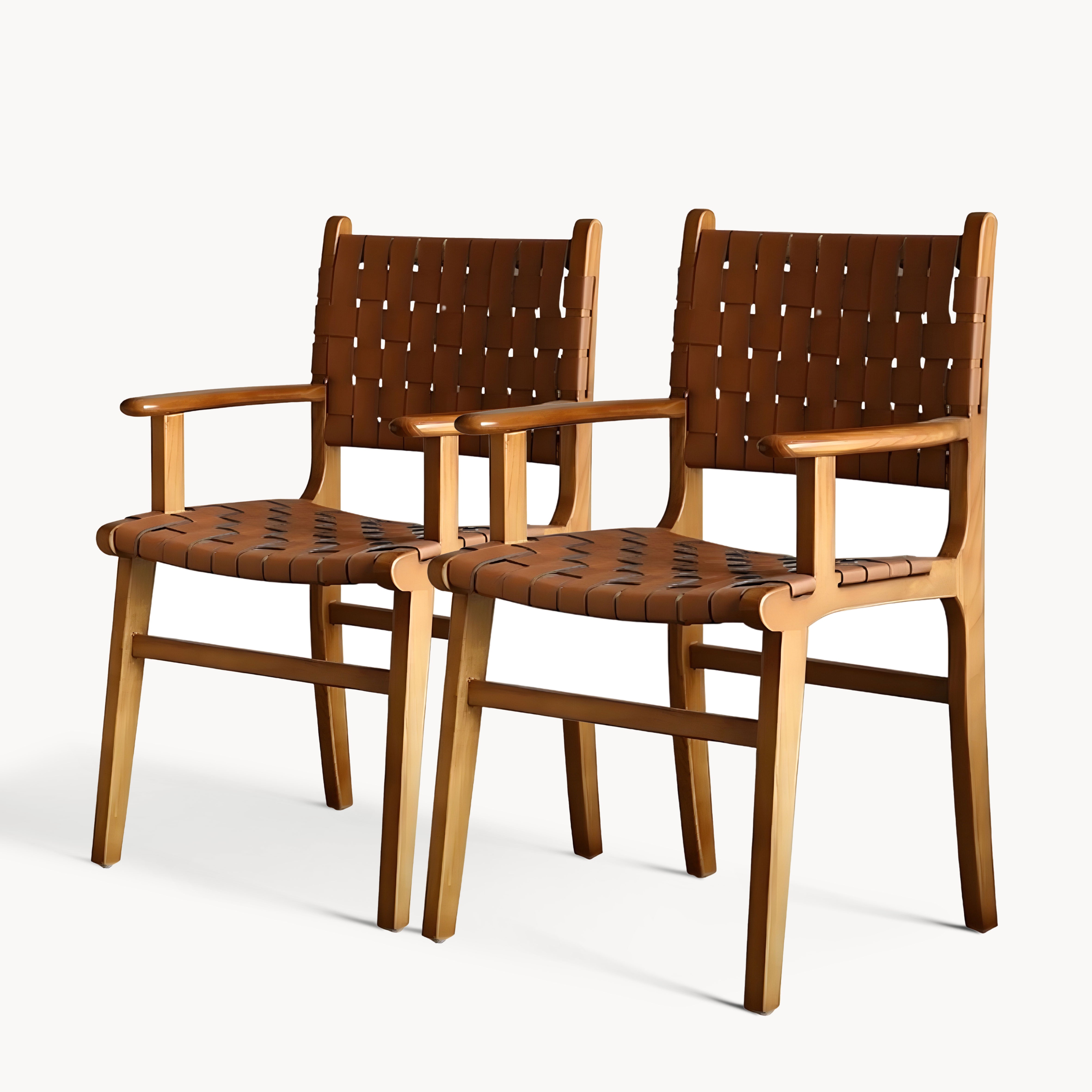 Renesa 2pcs ash wood leather dining chairs