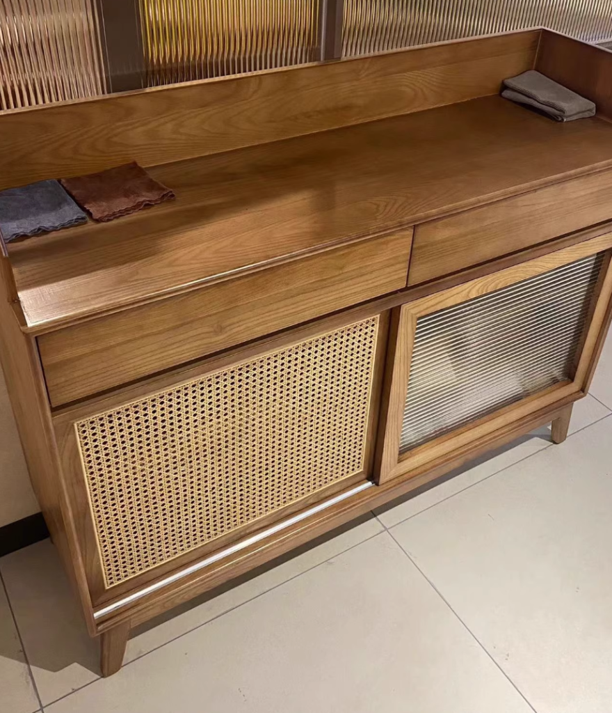 Nyturan Ash wood natural rattan sideboard