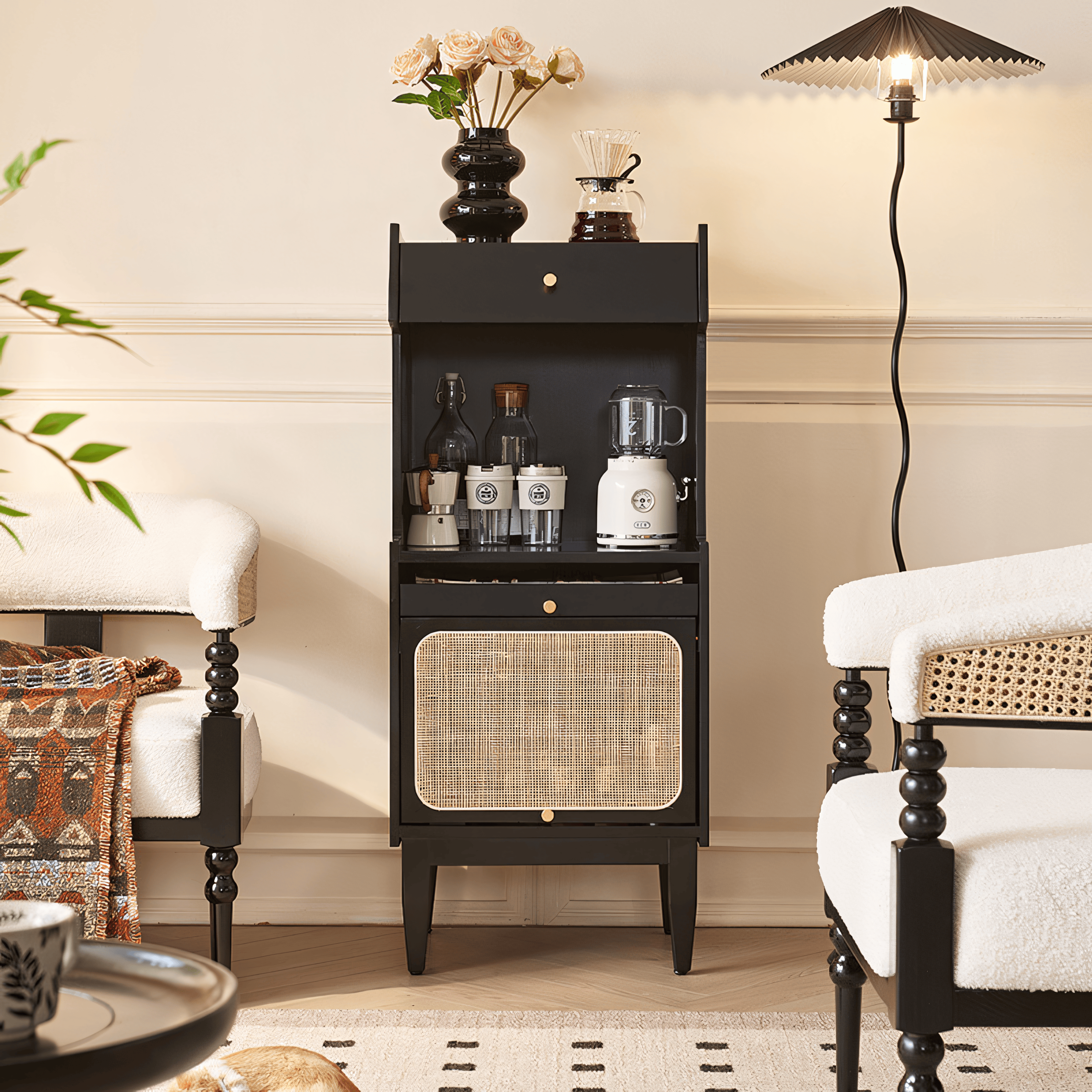 Eilox Solid wood natural rattan side board