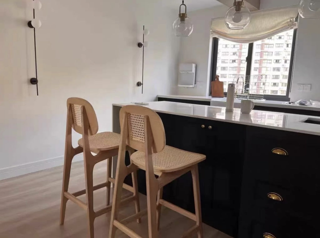 Nerioda 2pcs Ash wood natural rattan high chair dining chair