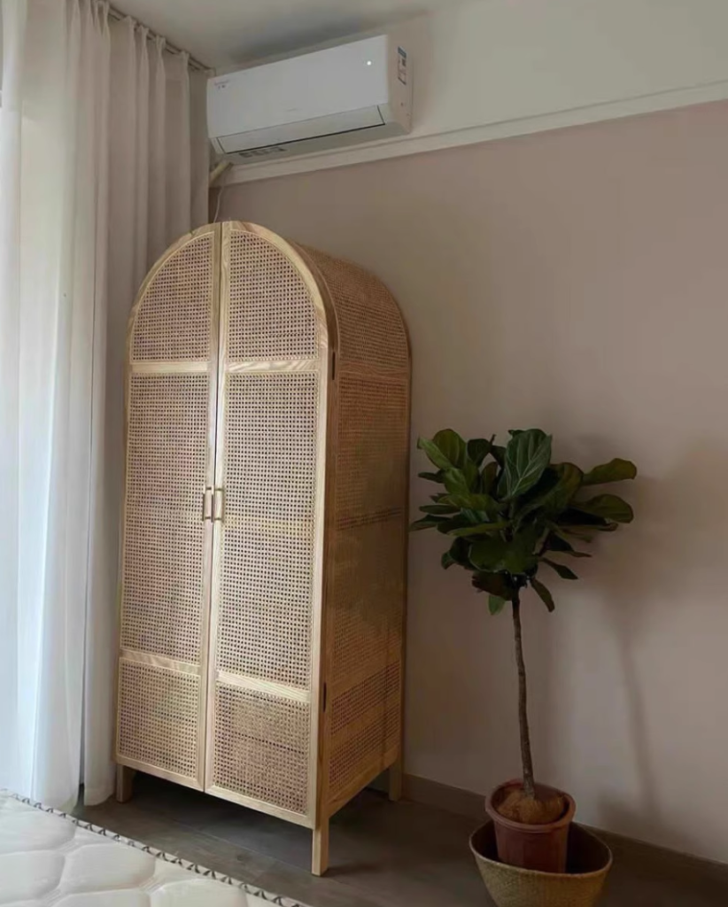 Bimare Ash wood natural rattan wardrobe