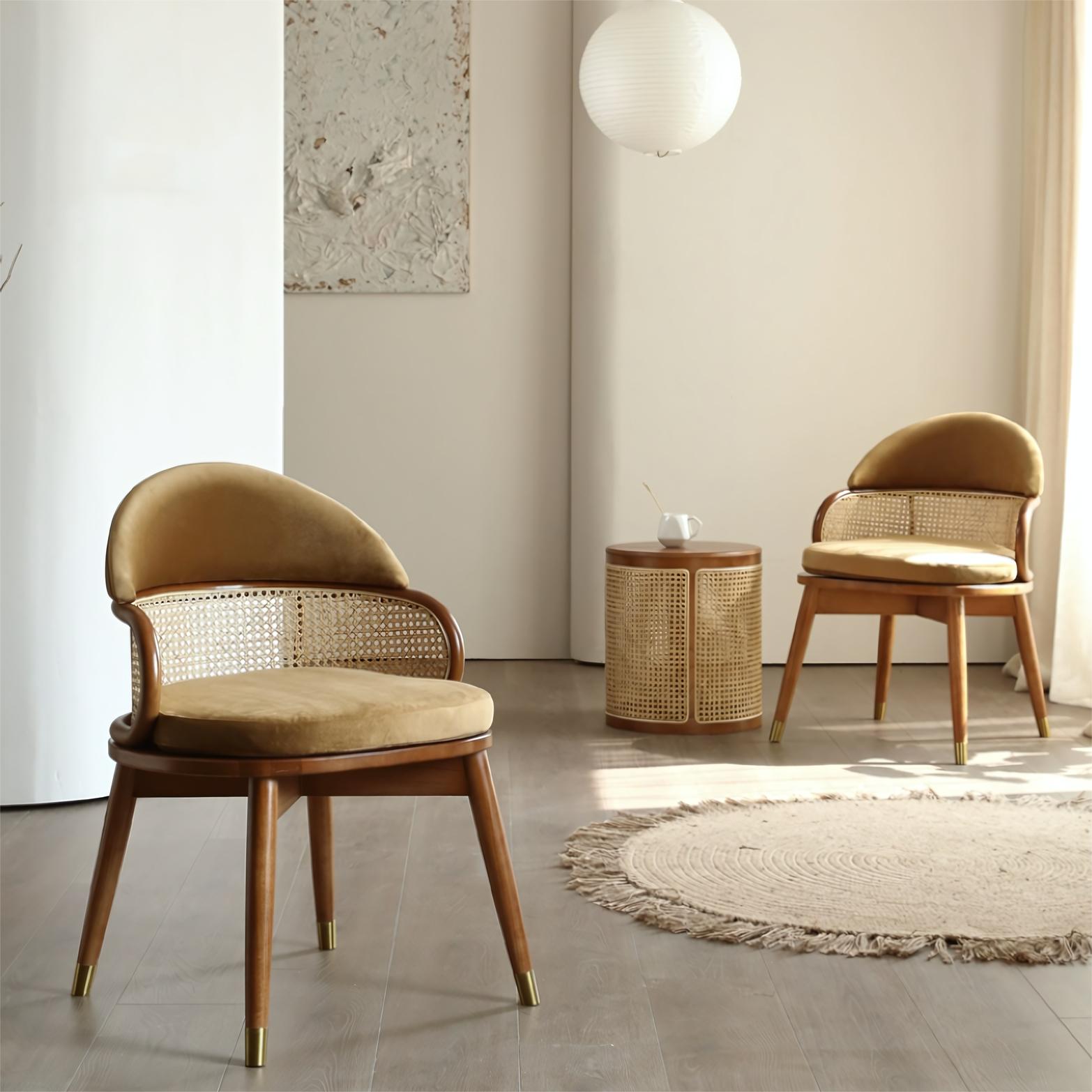 Bonnie Ash wood Indonesian natural rattan round dining set