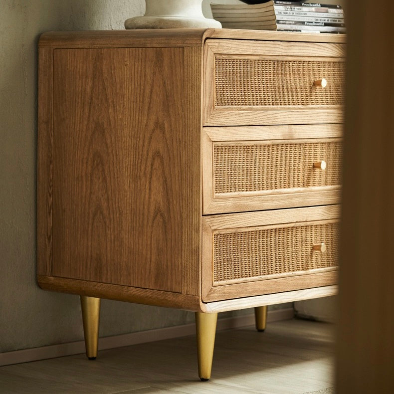 Linorein Ash wood natural rattan chest of drawers