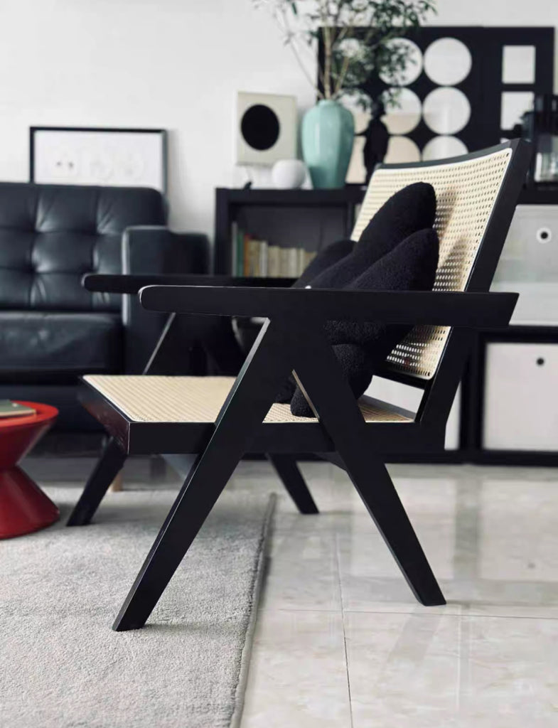 Nafilia Ash wood natural rattan loung chair