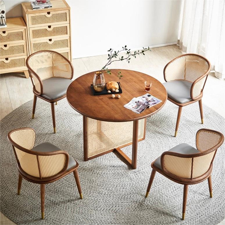 Yuliana 2 pcs ash wood natural rattan dining chairs