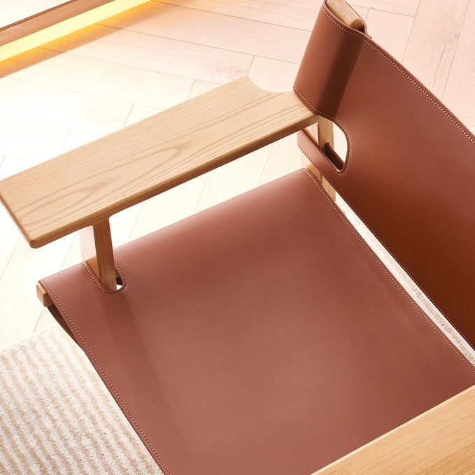 Ninlan Ash wood leather accent chair