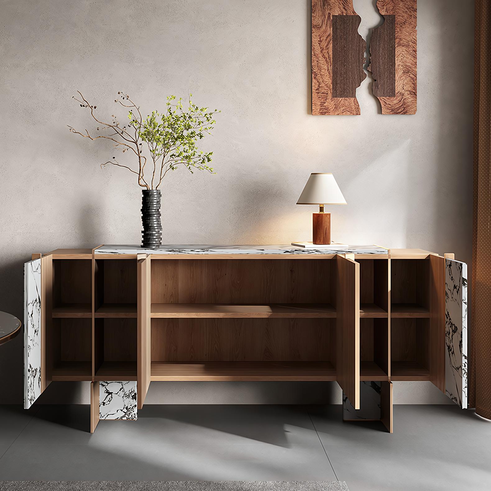 Rozeo Wooden marble sideboard