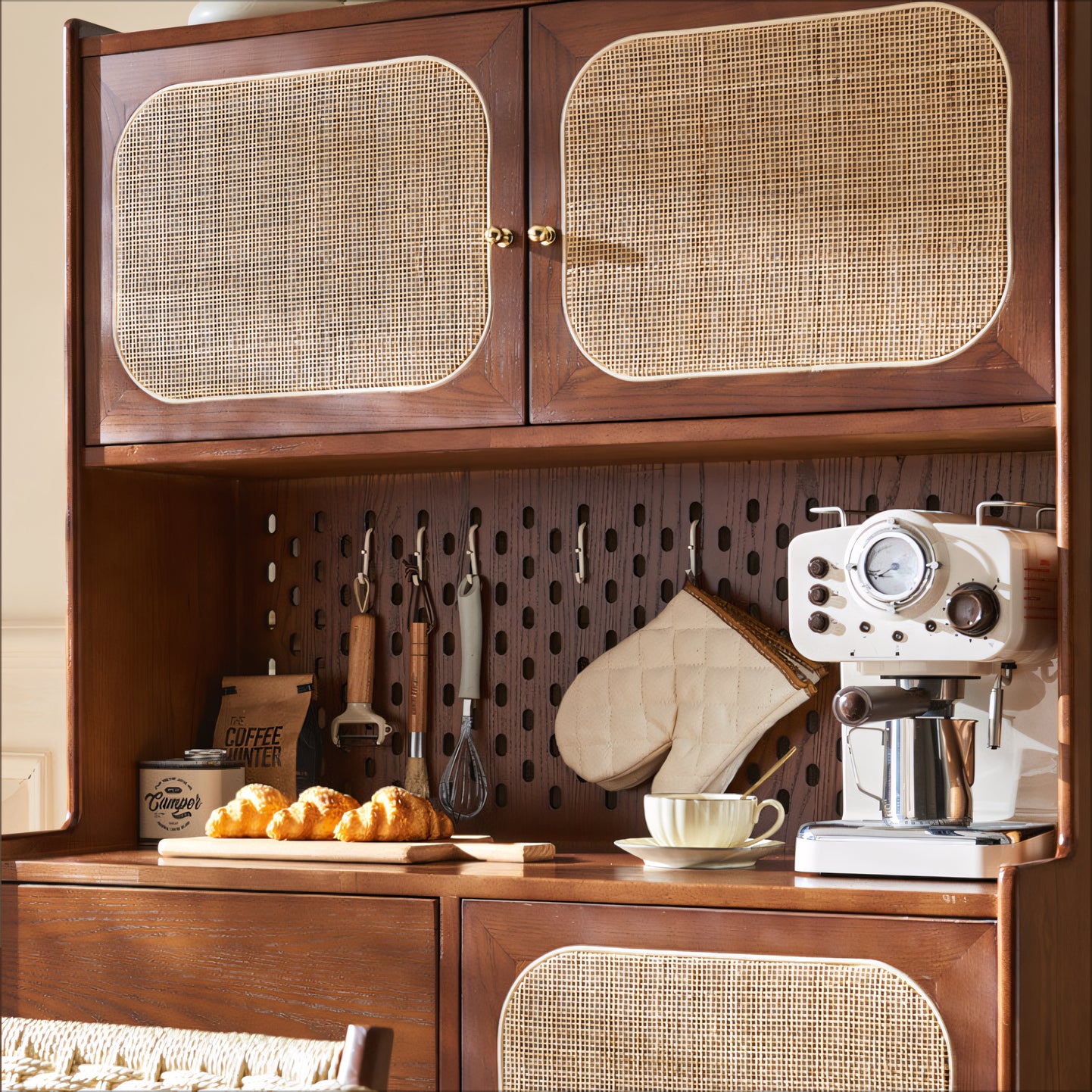 Farion Solid wood natural rattan sideboard