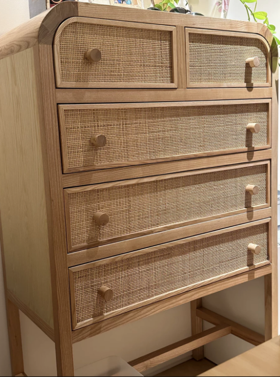 Pularit Ash wood natural rattan sideboard chest of drawers