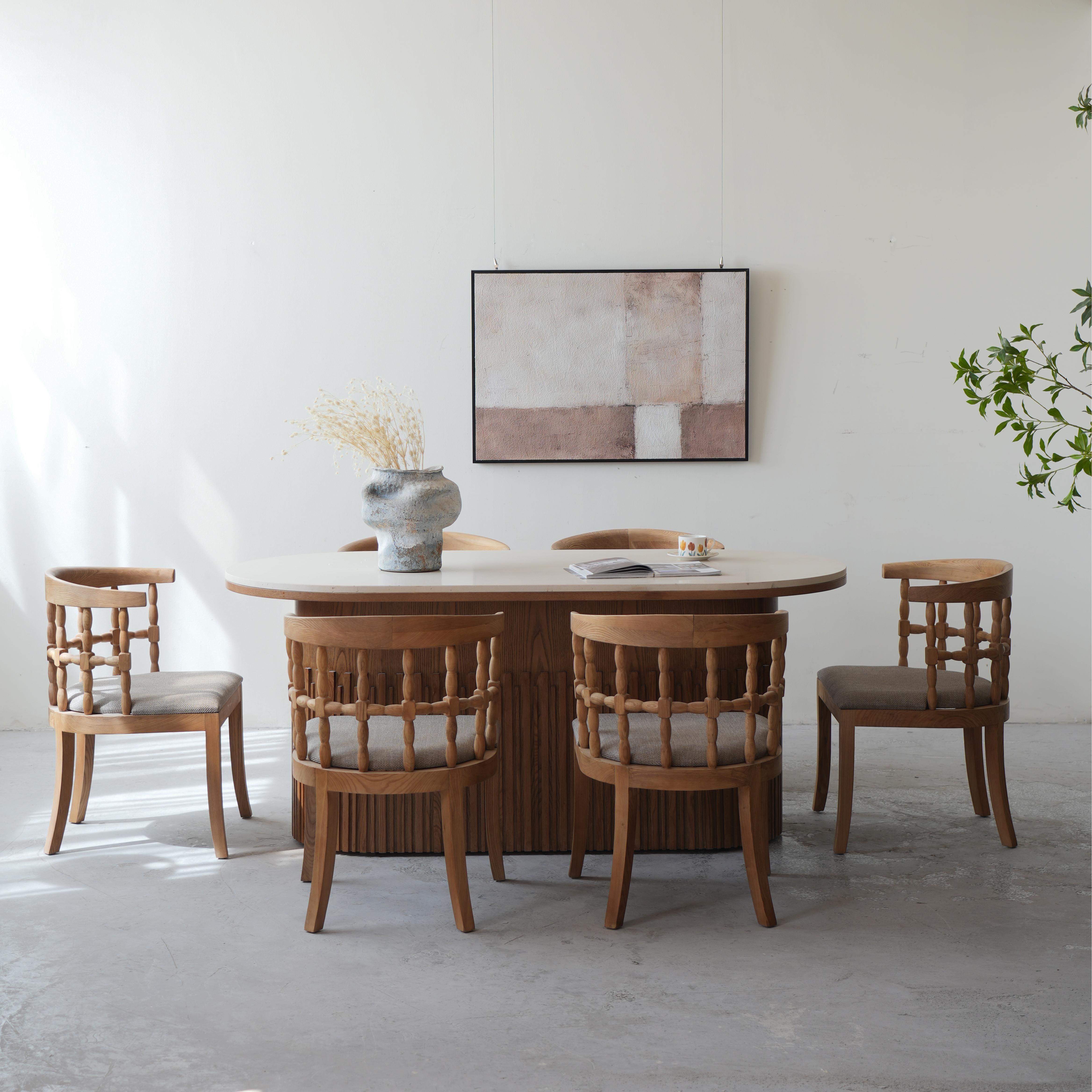Elvira Natural travertine rectangular dining set
