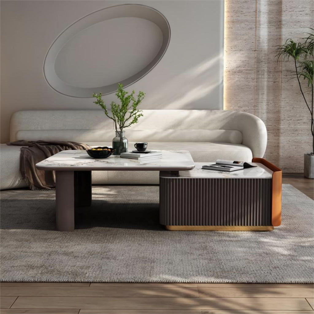 Evanes Foldable retractable square sintered stone coffee table