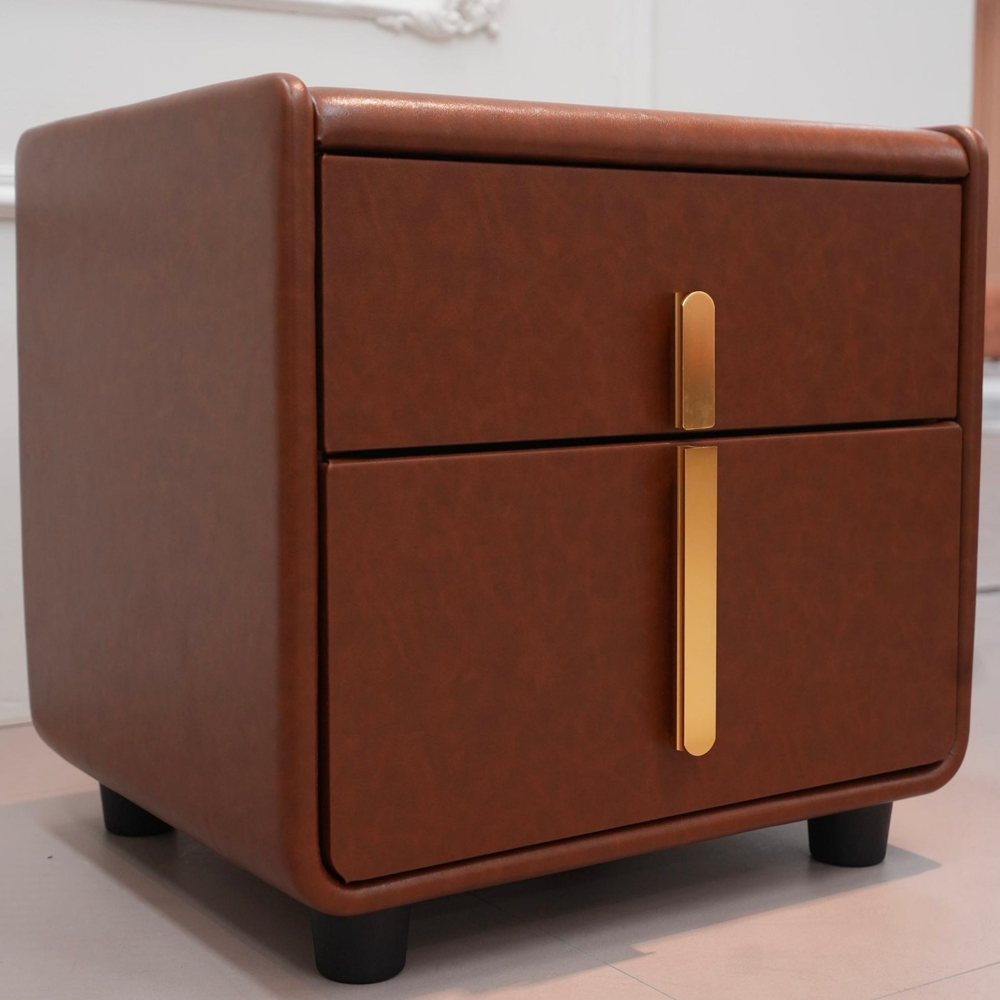 Olime 2pcs wooden leather nightstands