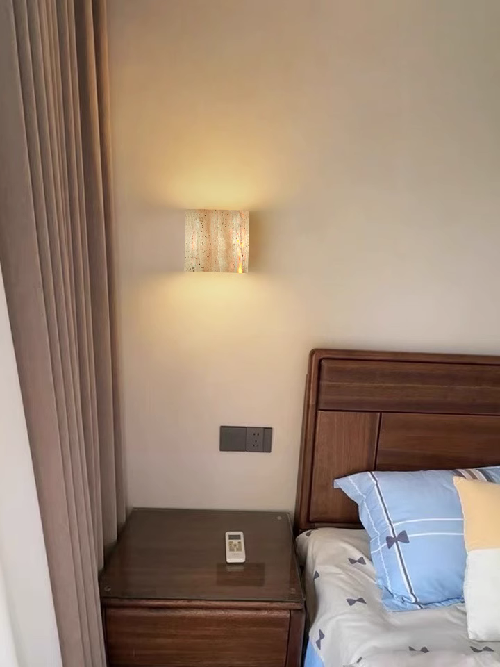 Renita 2pcs yellow travertine rubberwood wall lights bedside lights-A