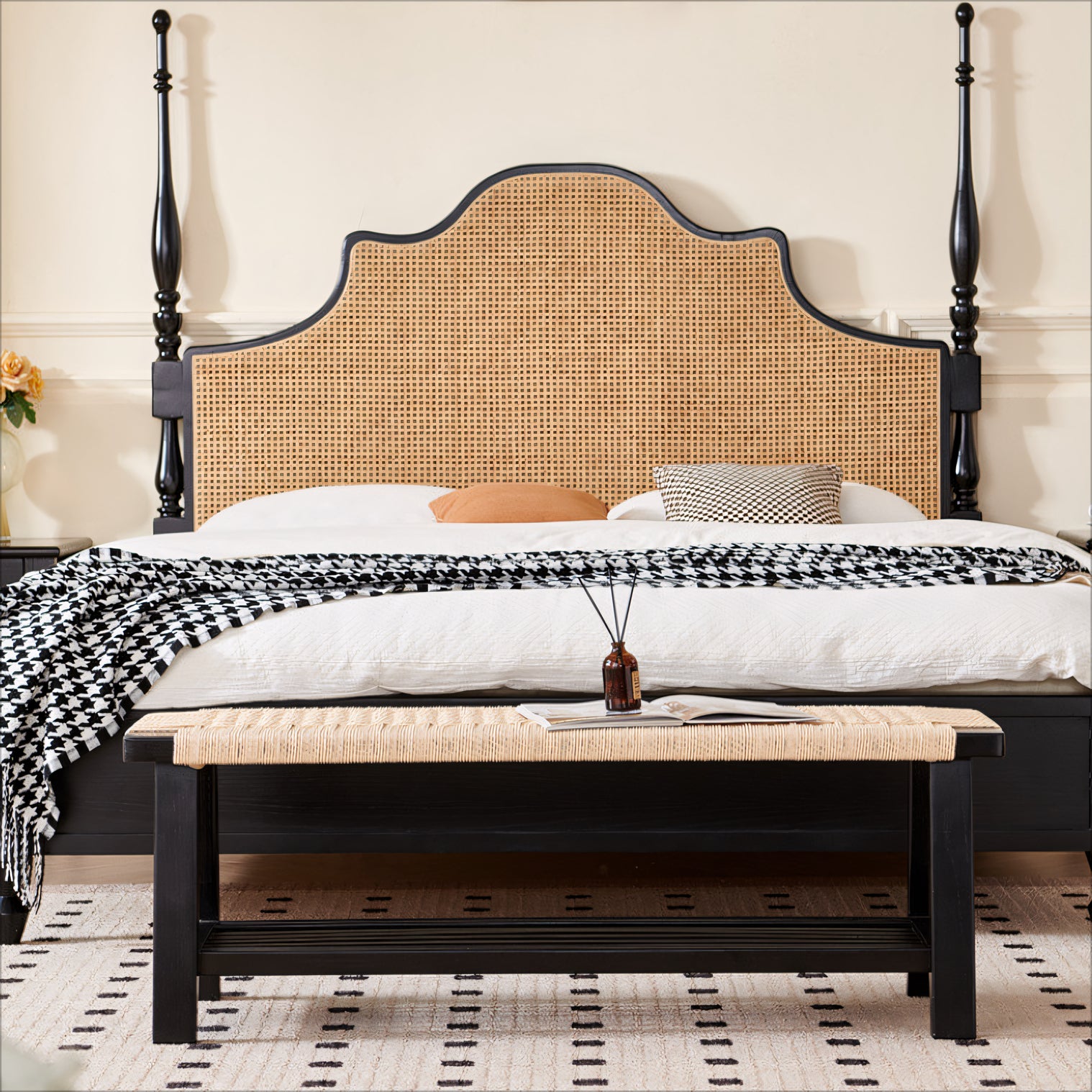 Naxos Solid wood braided rope bed bench