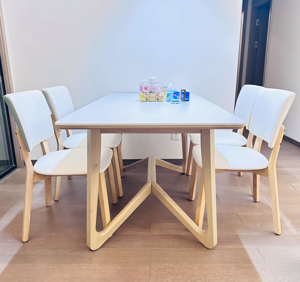 Quina Sintered stone solid wood rectangular dining set