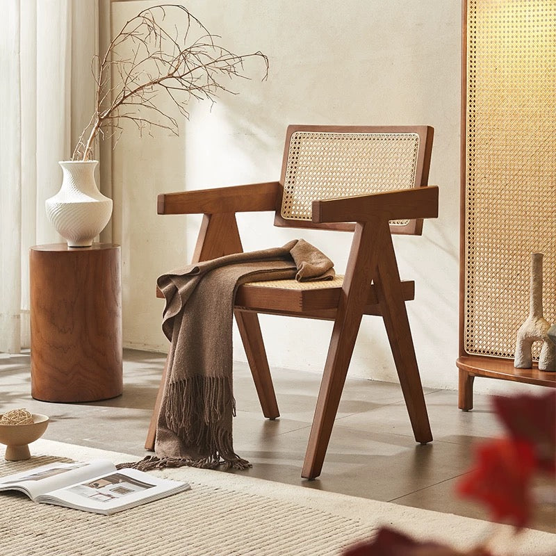 Nafilia 2pcs ash wood natural rattan dining chairs