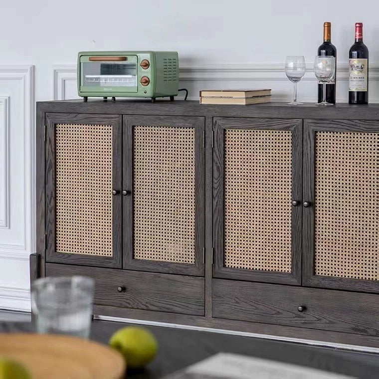 Grossire Ash wood natural rattan sideboard