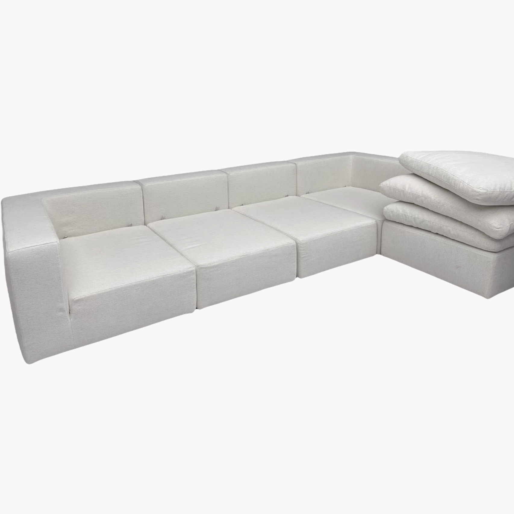 Senaz Washable natural linen fabric straight sofa with ottoman