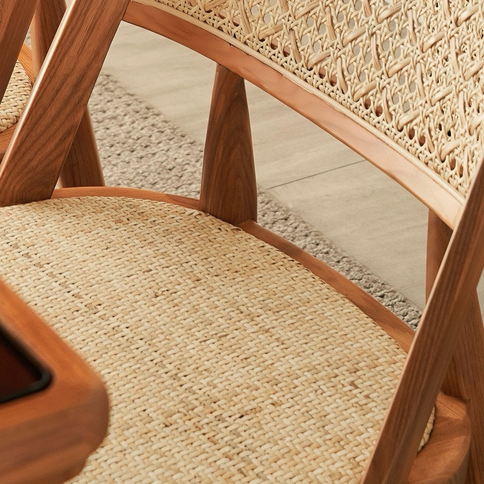 Xeran 2pcs ash wood natural rattan dining chairs