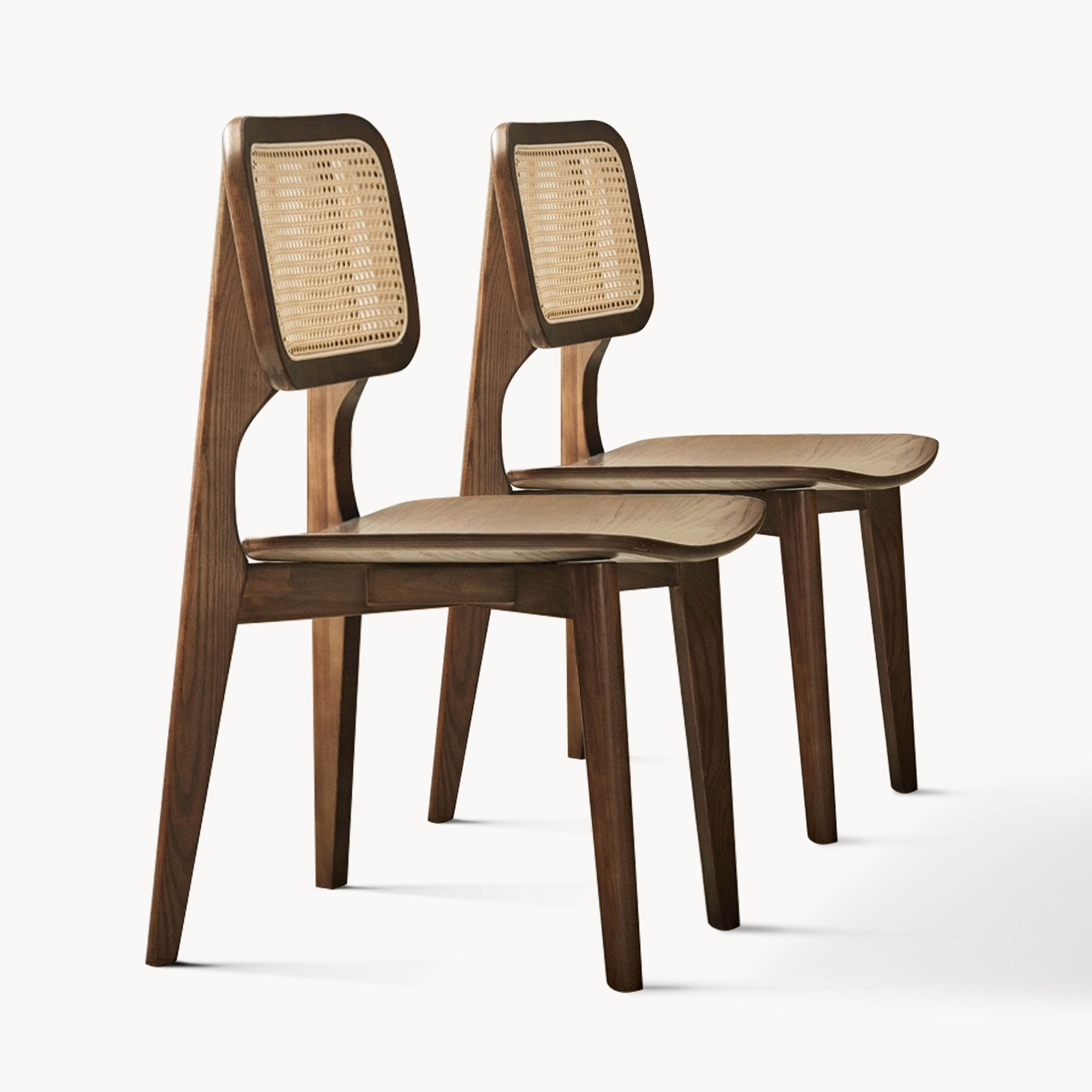 Wennie 2 pcs ash wood natural rattan dining chairs