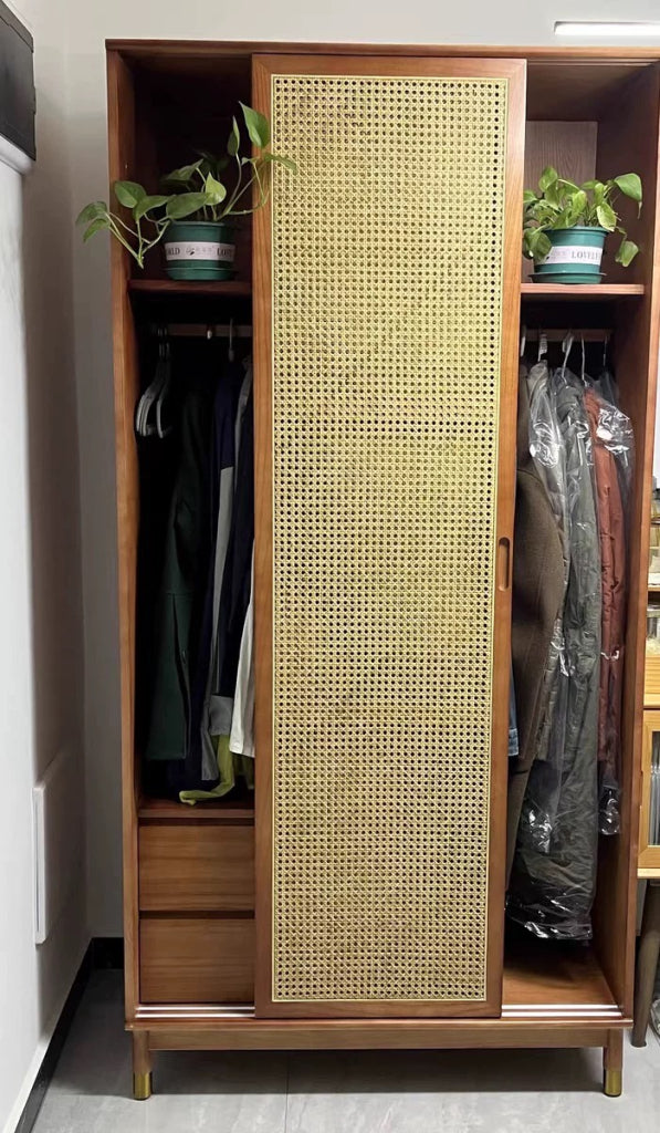 Zitrona Ash wood natural rattan wardrobe