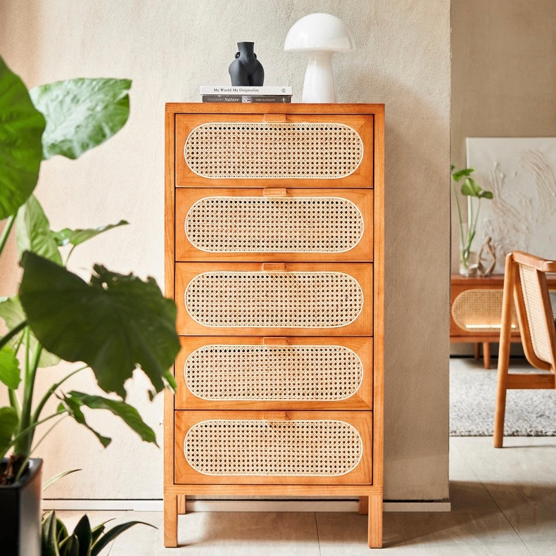 Ganan Ash wood natural rattan chest of drawers