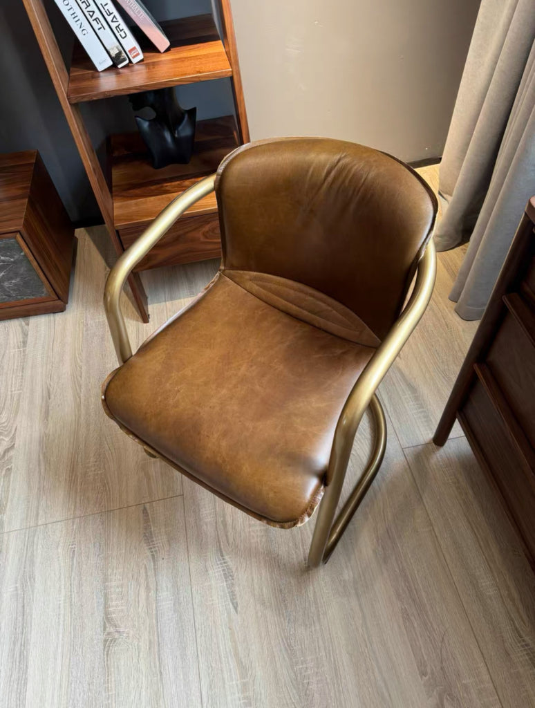 Berleto 2pcs full-grain leather with oil wax finish dining chairs