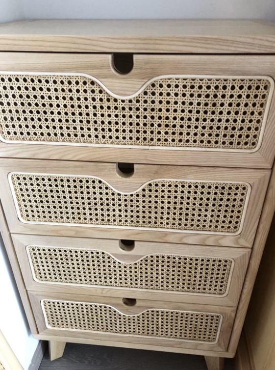 Vilriga Ash wood natural rattan chest of drawers-A