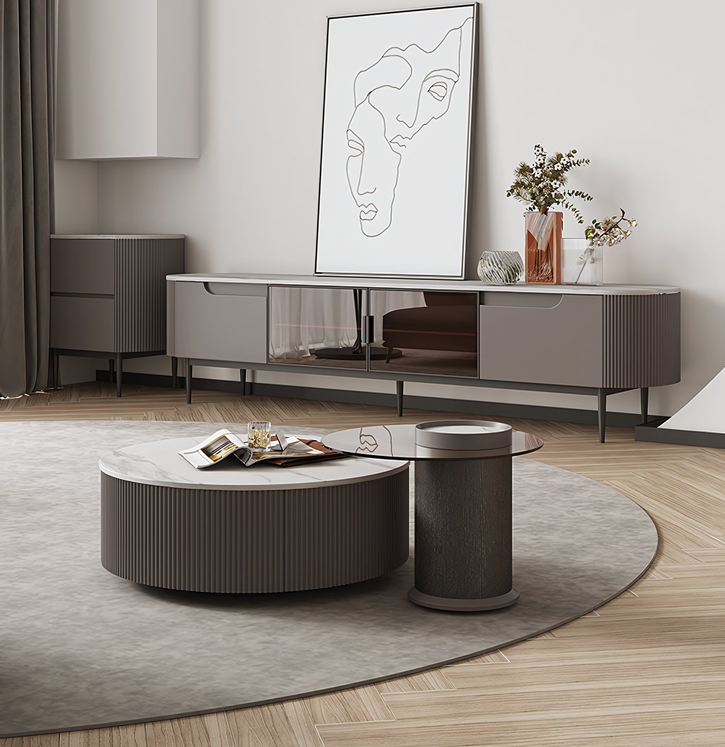 Volini Tempered glass round coffee table set