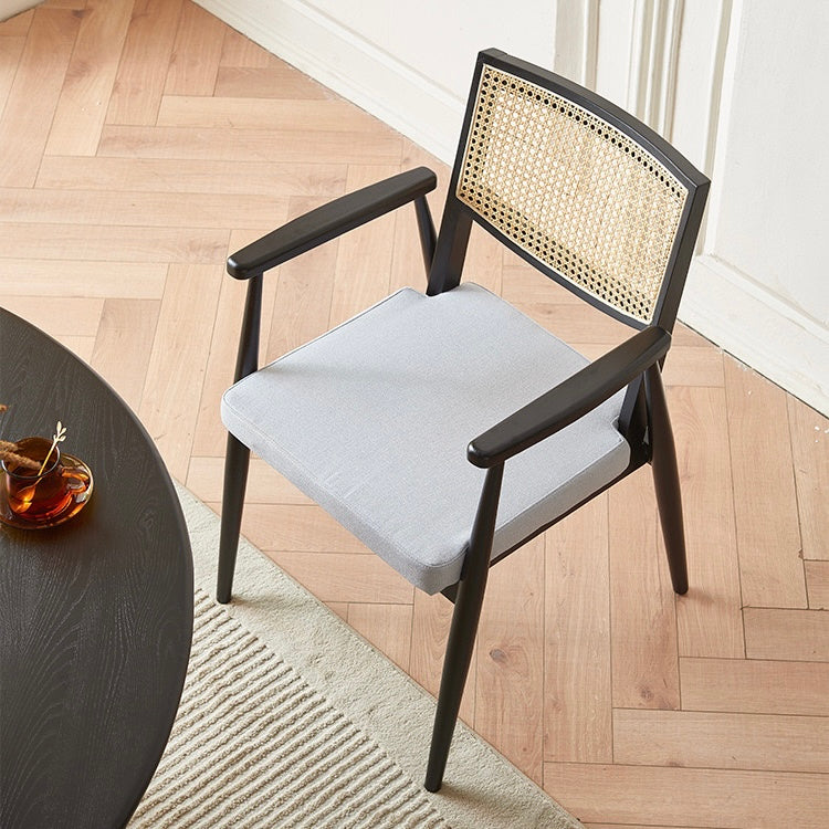 Linpo 2pcs ash wood natural rattan dining chairs