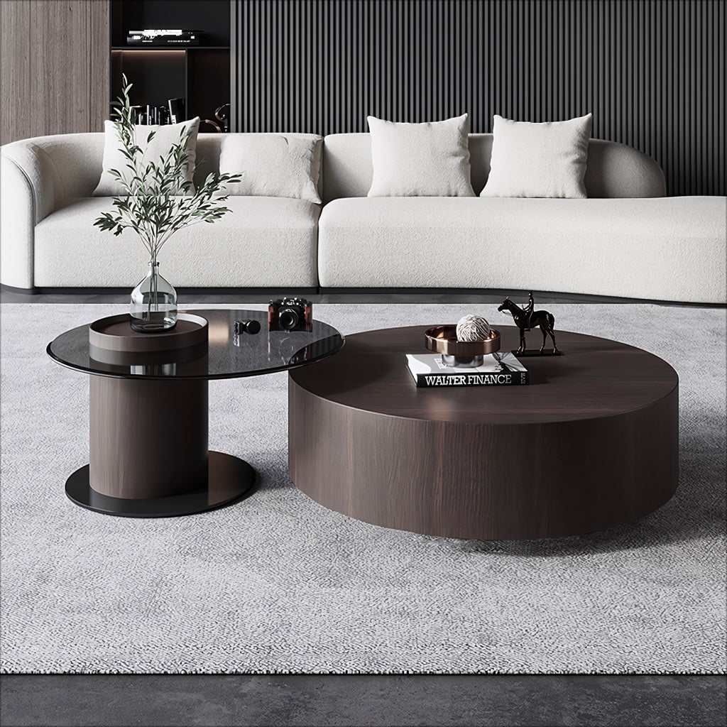 Cocheli Wood tempered glass round coffee table set-A