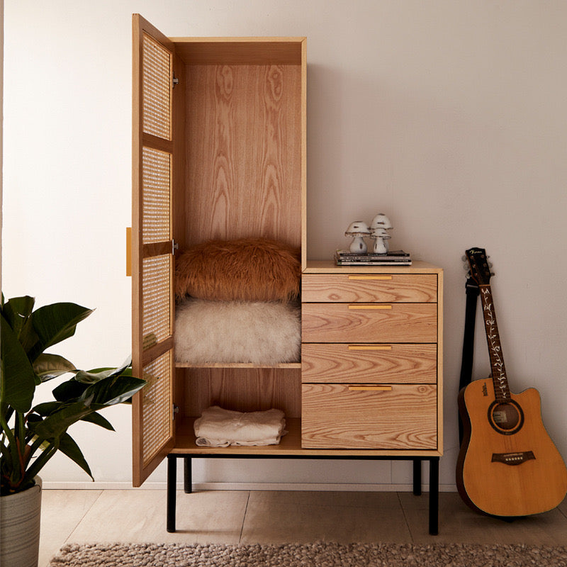 Dinarem Ash wood natural rattan wardrobe