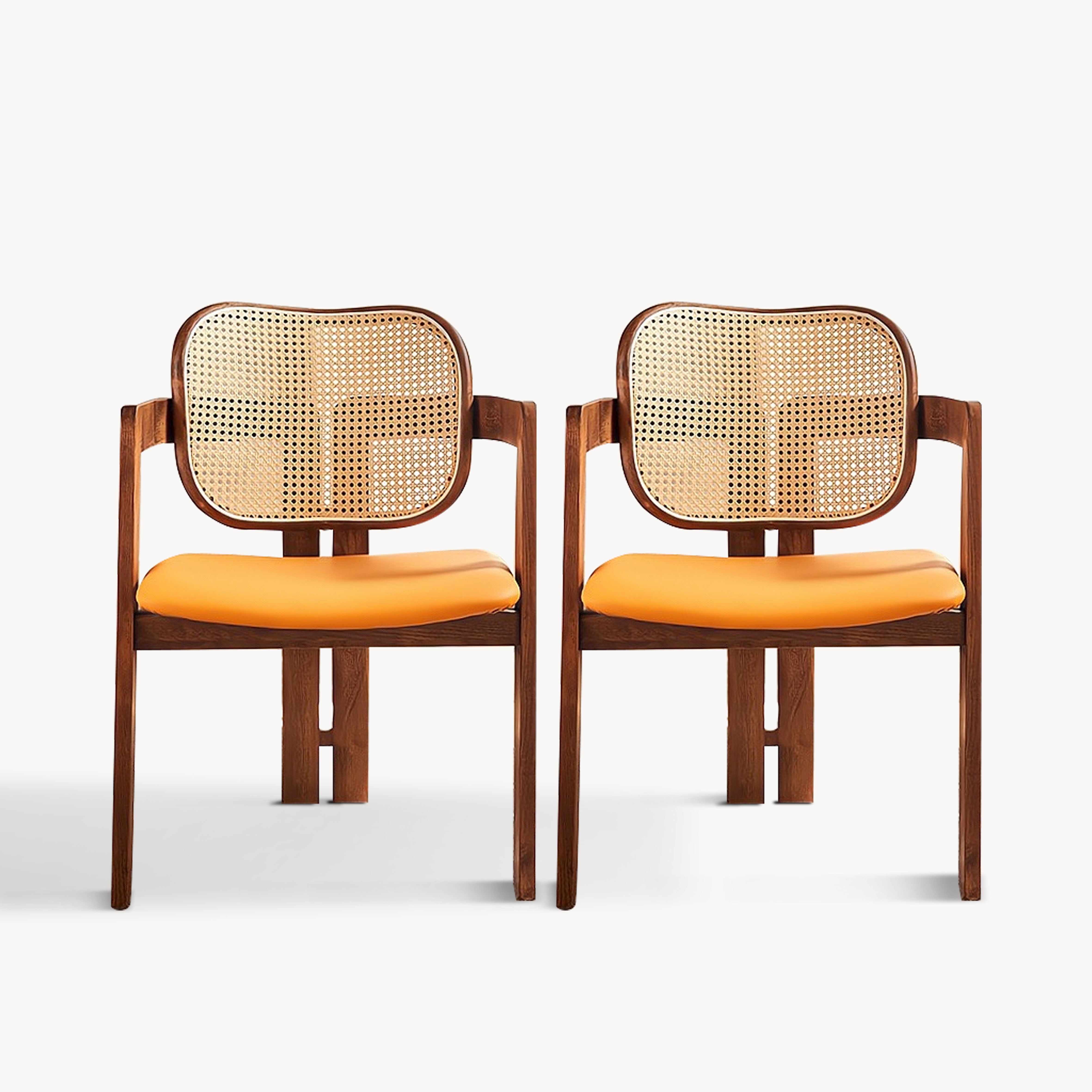 Winemo 2pcs ash wood natural rattan dining chairs