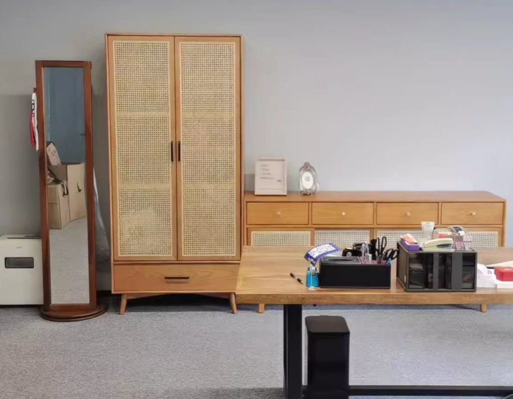 Welorani Ash wood natural rattan wardrobe