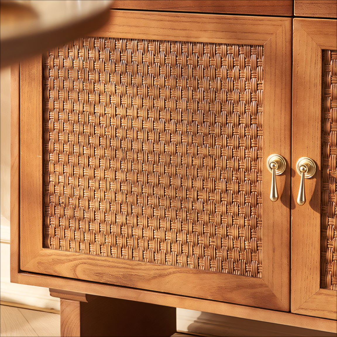 Heston Solid wood natural rattan sideboard