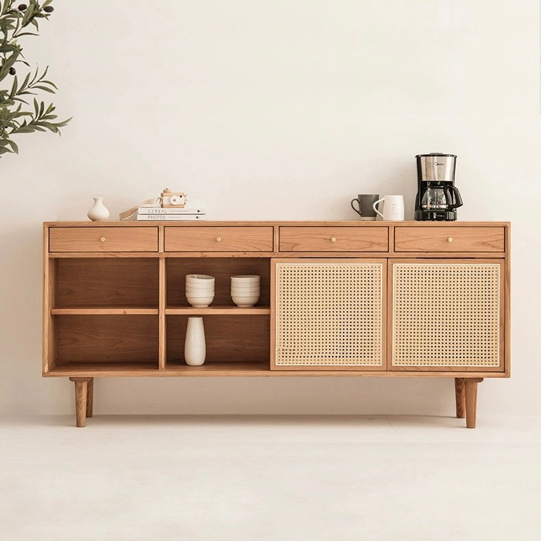Dinalino Ash wood natural rattan sideboard