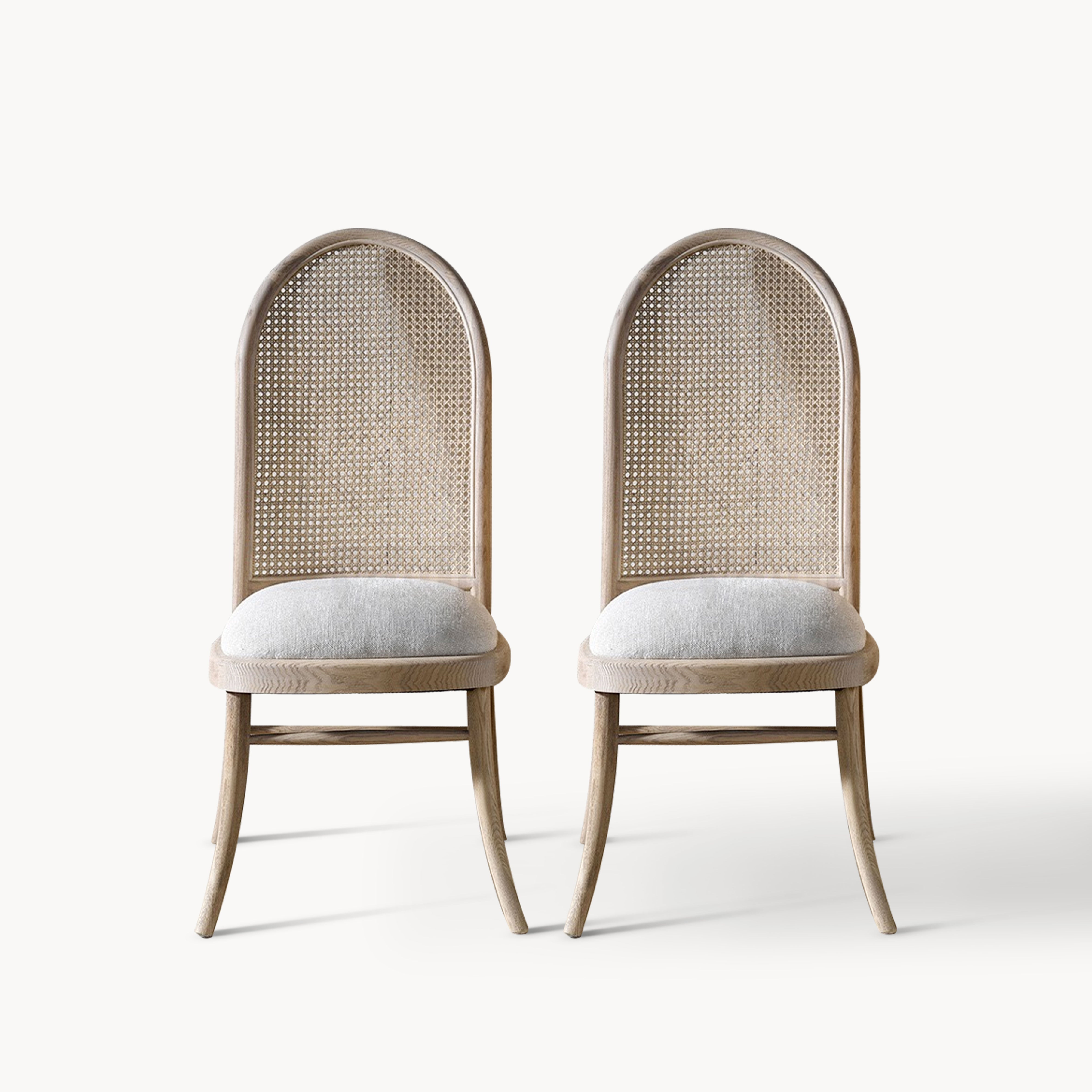 Woolan 2pcs ash wood natural rattan dining chairs