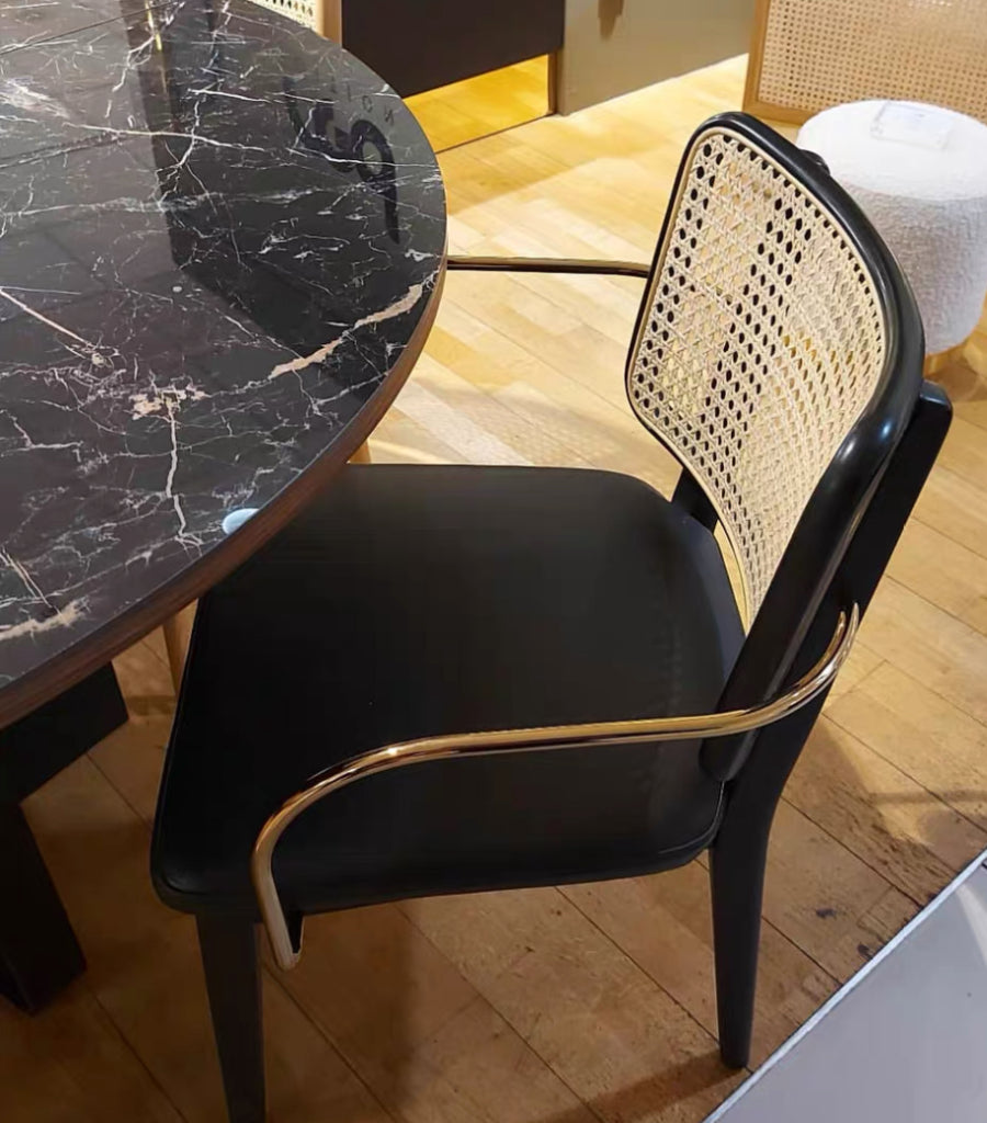 Malilian 2pcs ash wood natural rattan stainless steel dining chairs