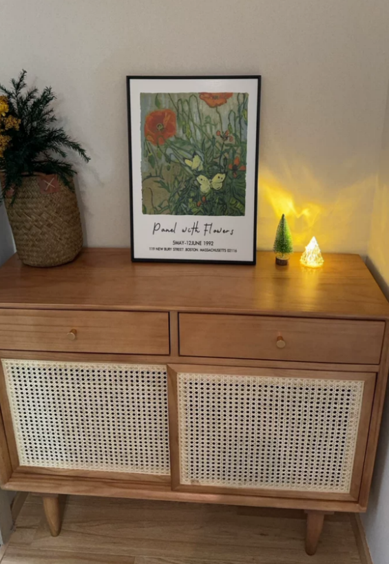 Dinalino Ash wood natural rattan sideboard-B