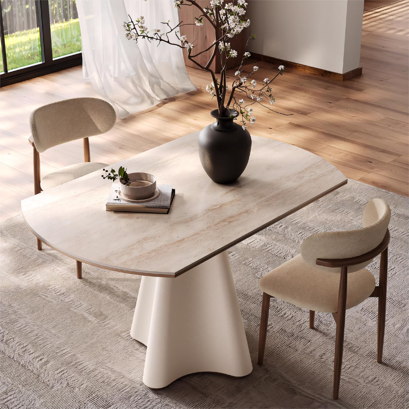 Gelie Round-to-rectangular sliding extension dining table