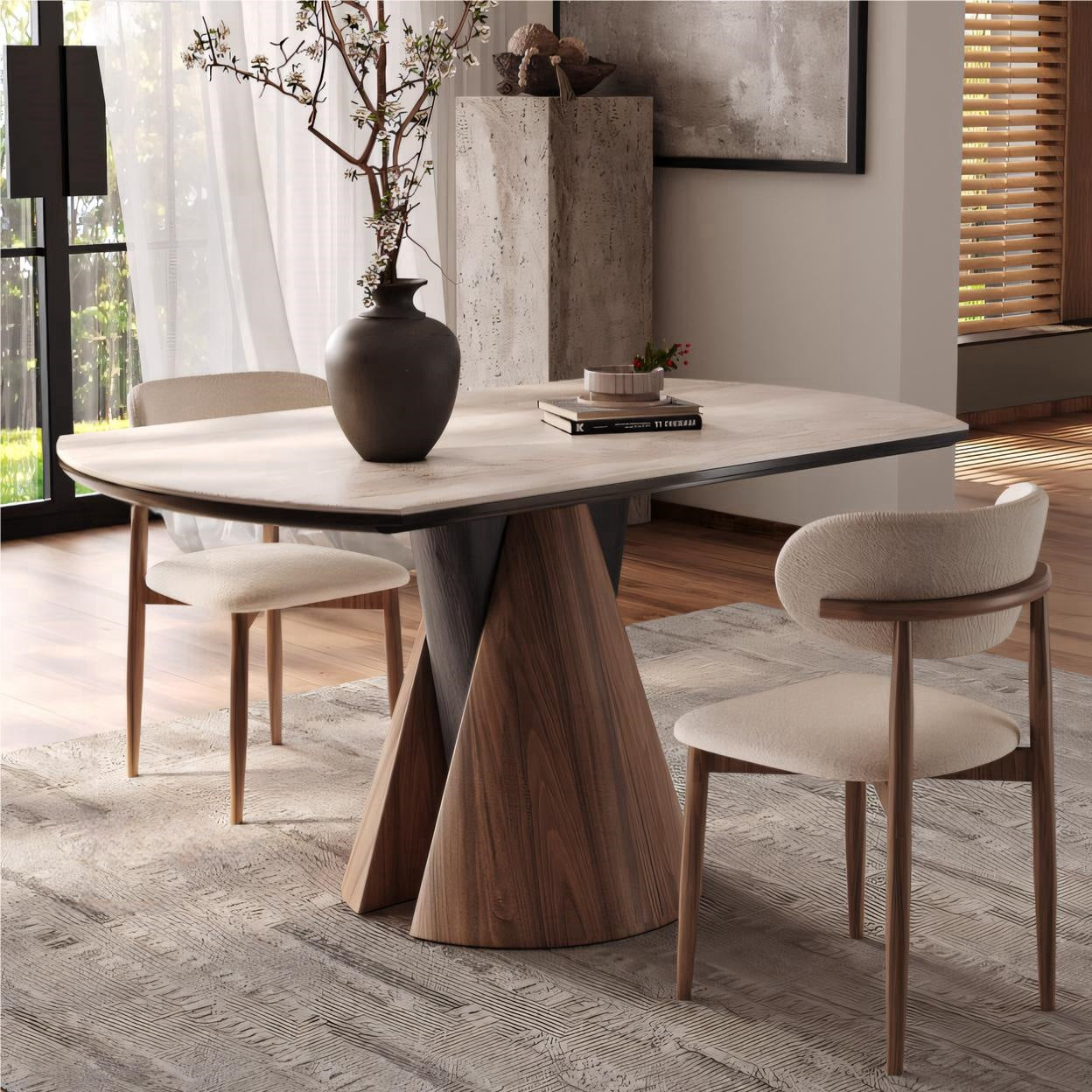 Uifaro Round-to-rectangular sliding extension dining table