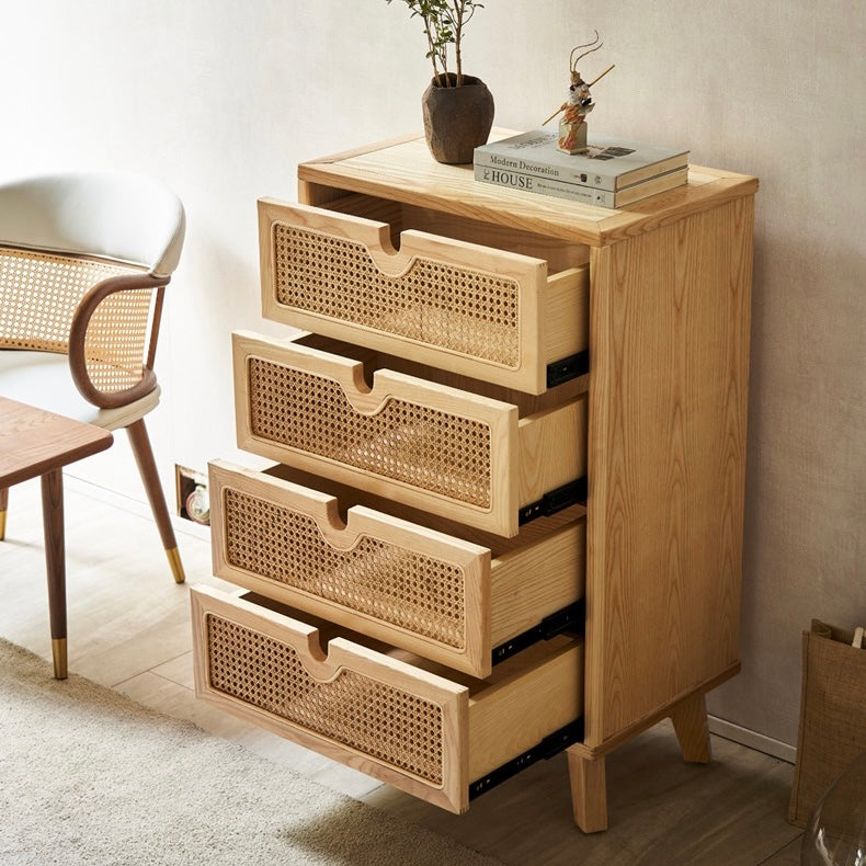 Vilriga Ash wood natural rattan chest of drawers-A