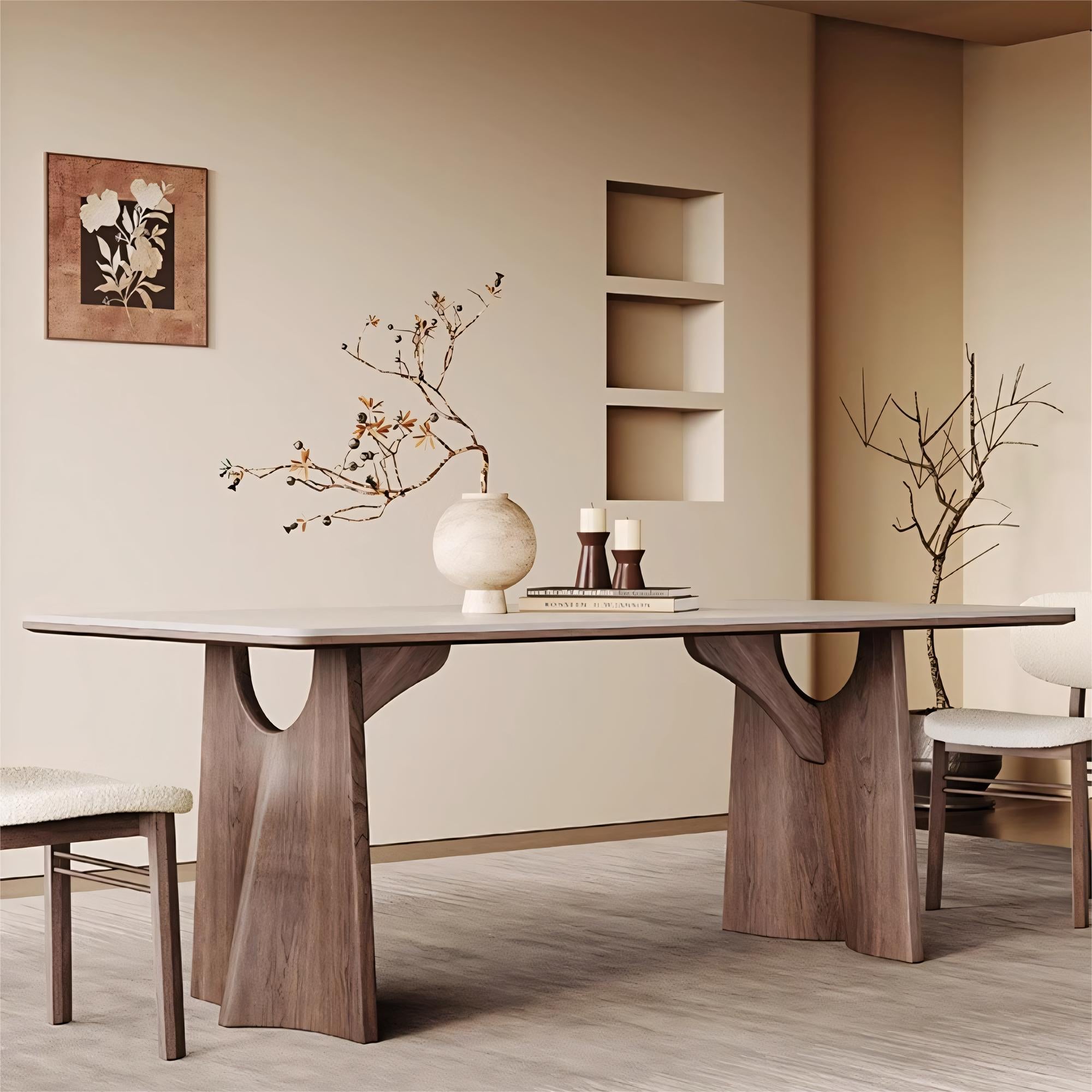 Yaleo Sintered stone solid wood rectangular dining table
