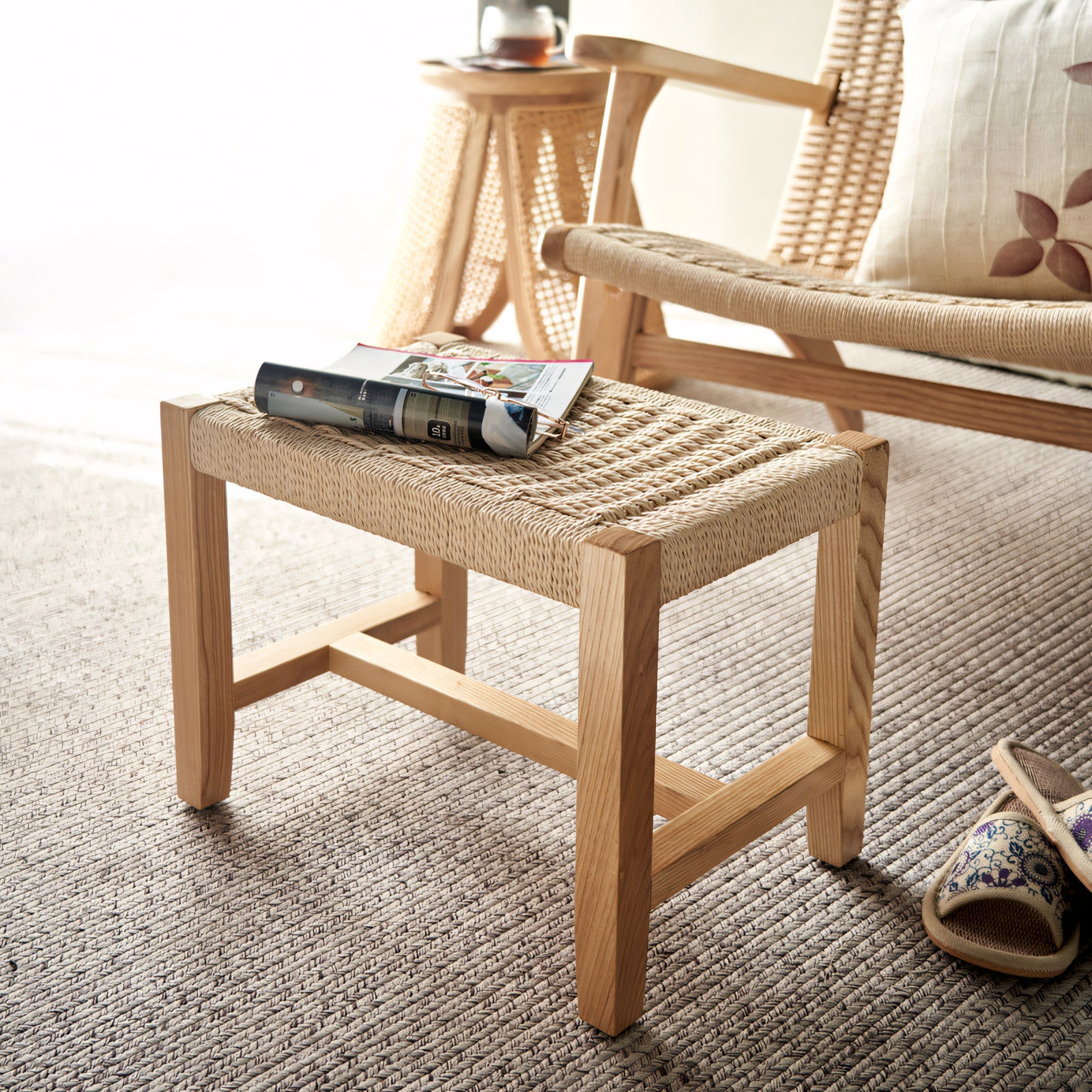 Fidel Natural rattan ash wood lounge chair
