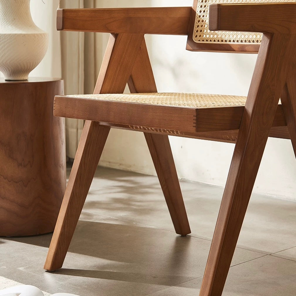 Nafilia 2pcs ash wood natural rattan dining chairs