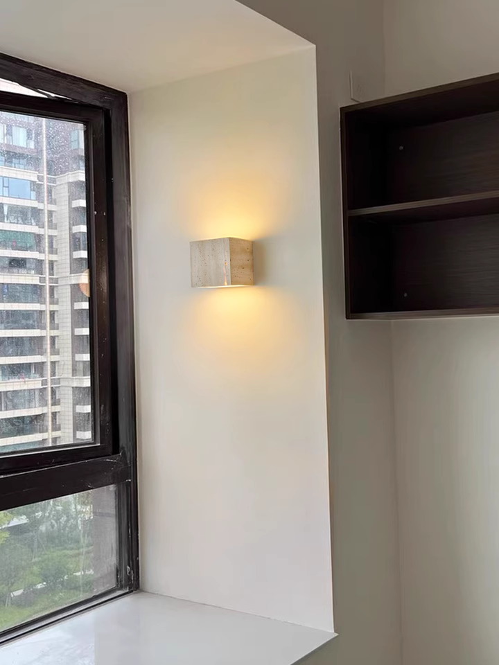 Renita 2pcs yellow travertine rubberwood wall lights bedside lights-A