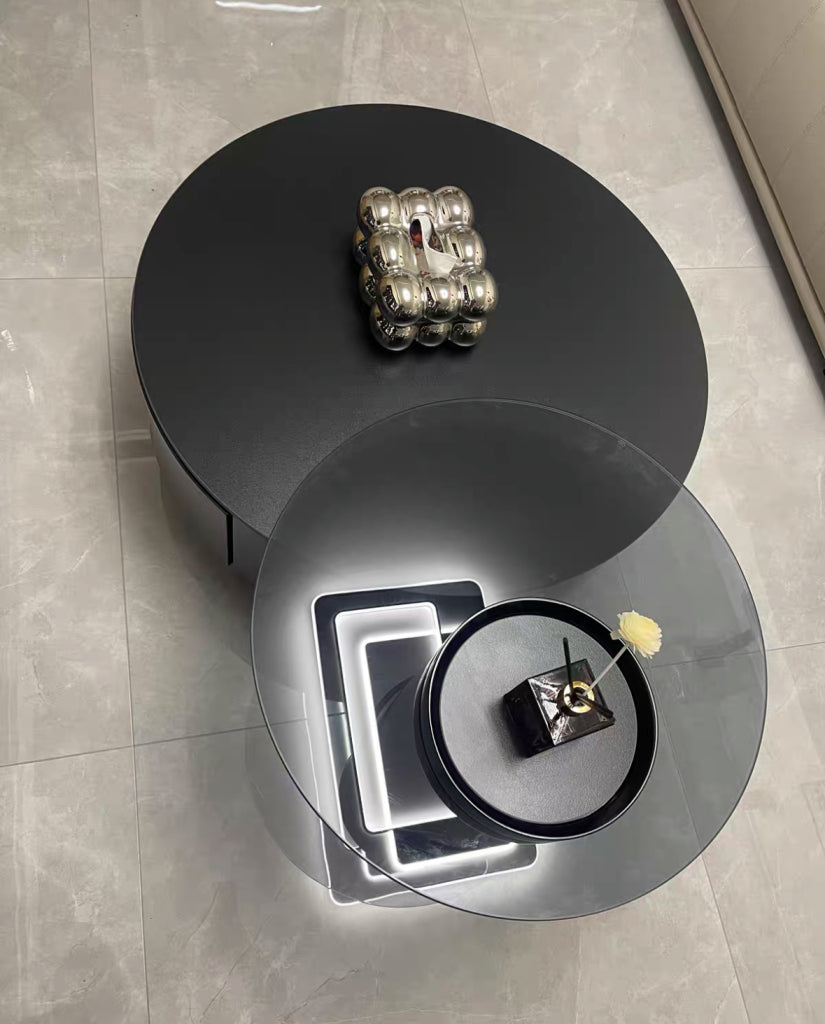 Cocheli Tempered glass round nesting coffee table set