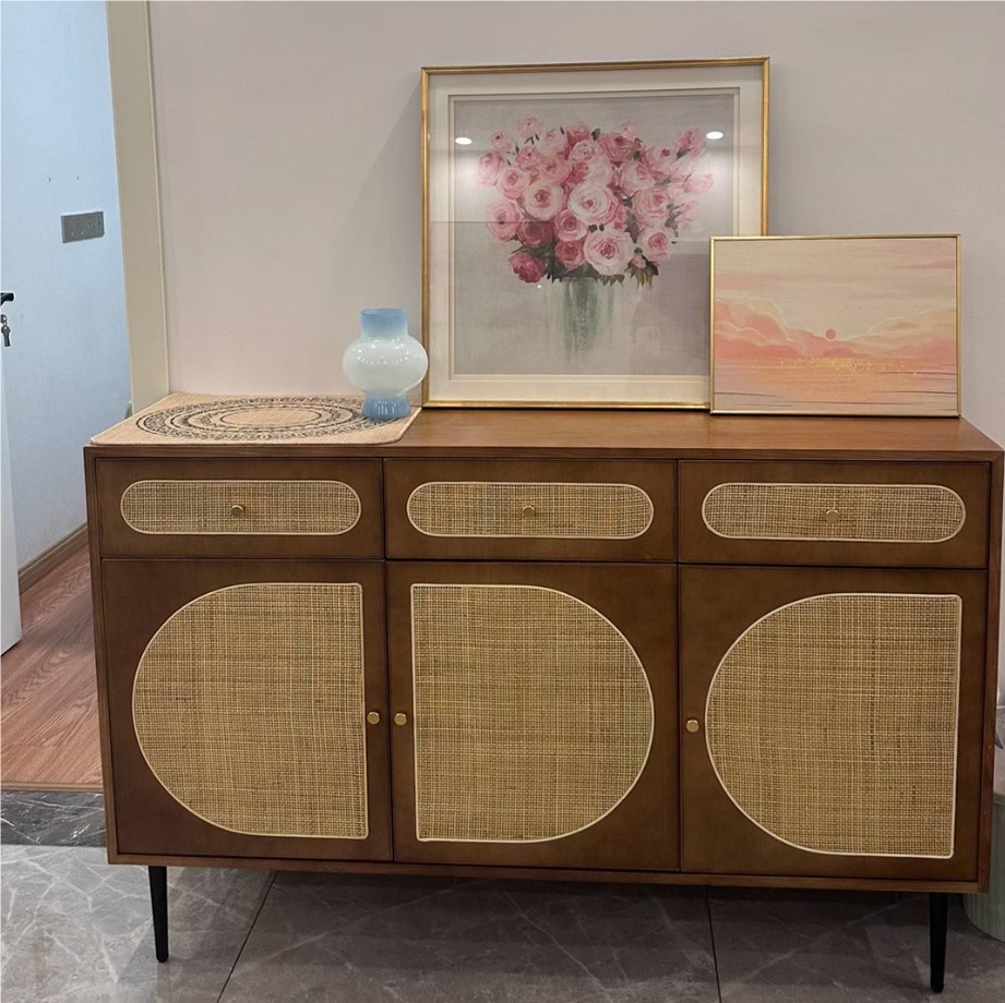 Sanie Ash wood natural rattan sideboard