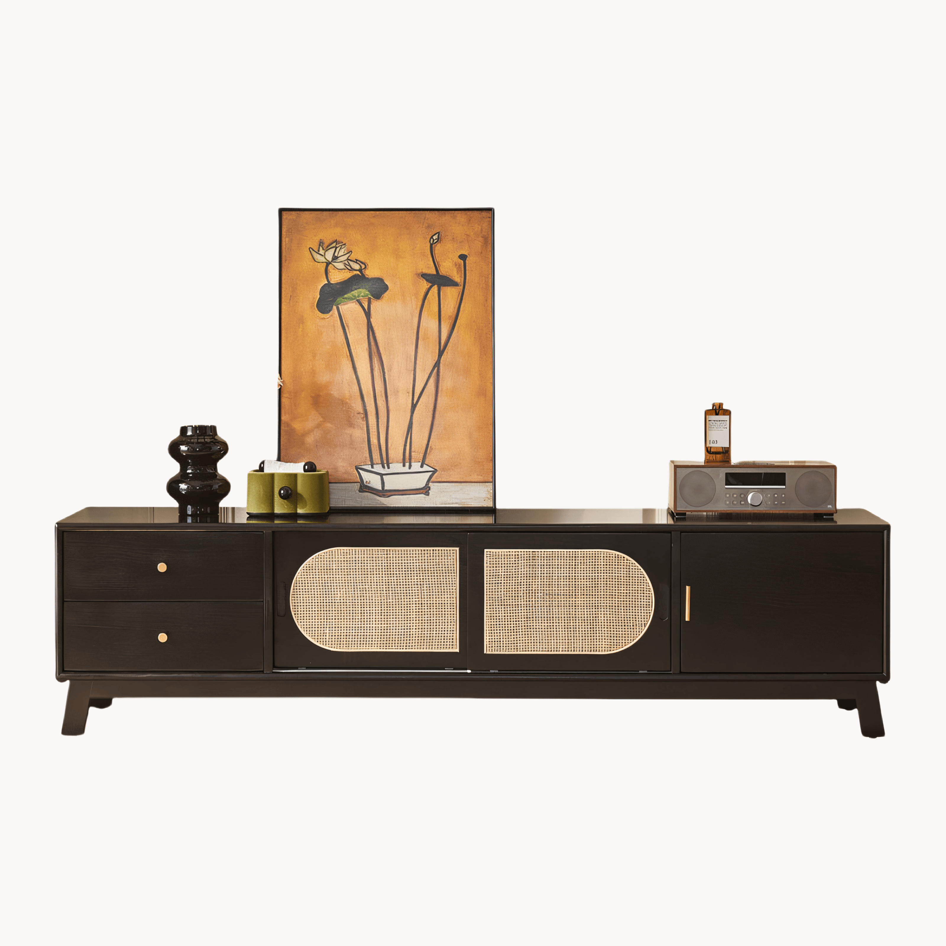 Aelox Solid wood natural rattan TV cabinet